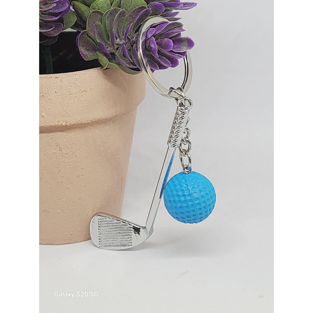 Handmade Golf Club and Ball Keychain Blue Charm Accessory Sports Collectible